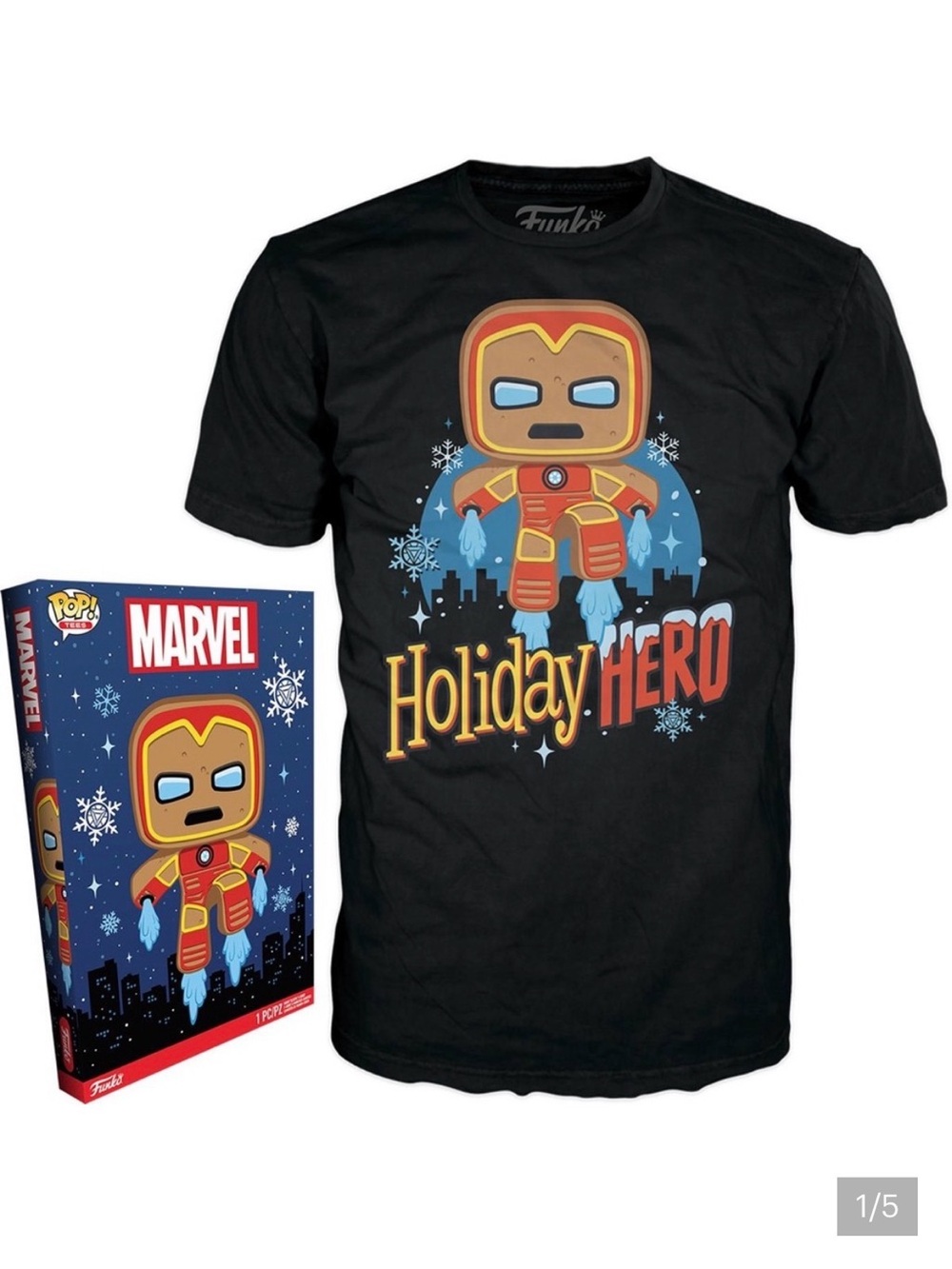 HOLIDAY MENS SMALL HERO GINGERBREAD IRONMAN POP TEE NIB RED YELLOW